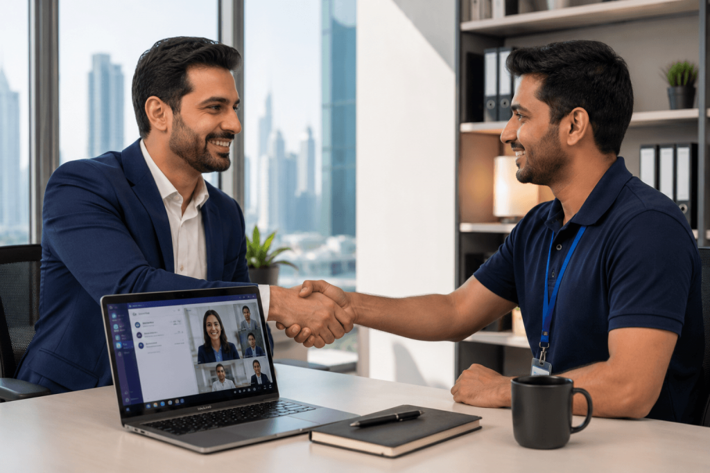 IT Tech 4 All technician successfully resolving Microsoft 365 Teams setup for Dubai business
